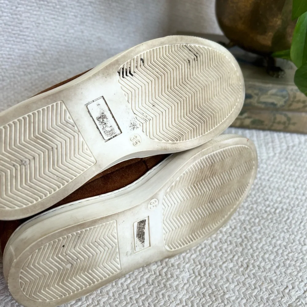 Fabio Rusconi Shearling Lined Brown Suede Slip On Sneakers